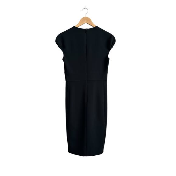 Max Mara Black Cap Sleeve Knee Length Surplice V Neck Dress Size 38 Small - Picture 7 of 11